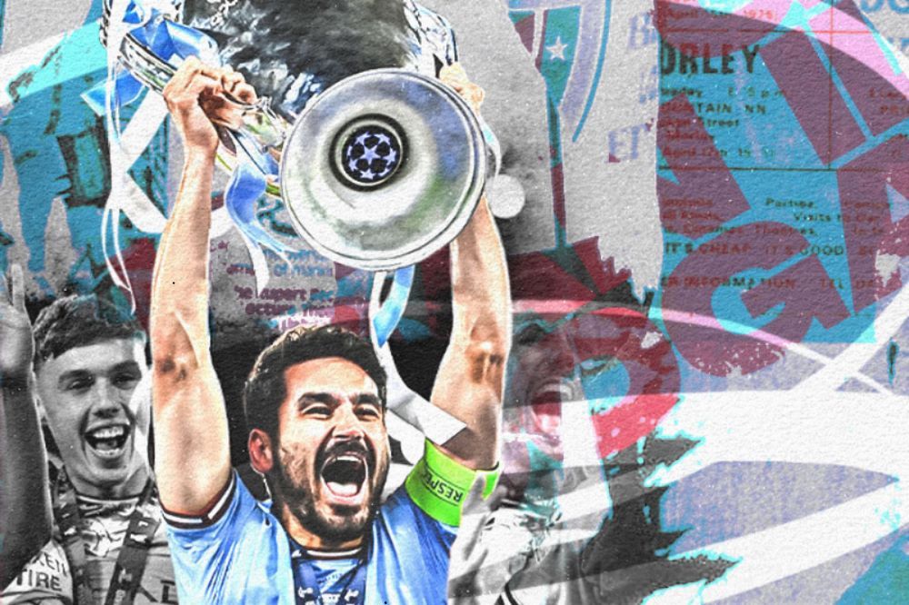 Kapten Manchester City, Ilkay Gundogan, dengan trofi Liga Champioins (M. Yusuf/Skor.id).