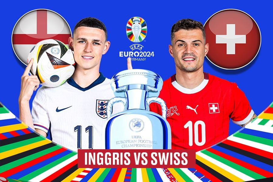 Laga Inggris vs Swiss di perempat final Euro 2024 menampilkan Phil Foden (kiri) dan Granit Xhaka. (Yusuf/Skor.id).