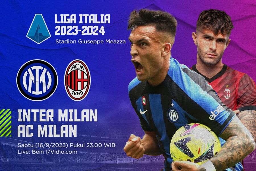 Laga Inter Milan vs AC Milan di Liga Italia, akan digelar, Sabtu (16/9/2023) pukul 23.00 WIB. (M. Yusuf/Skor.id)