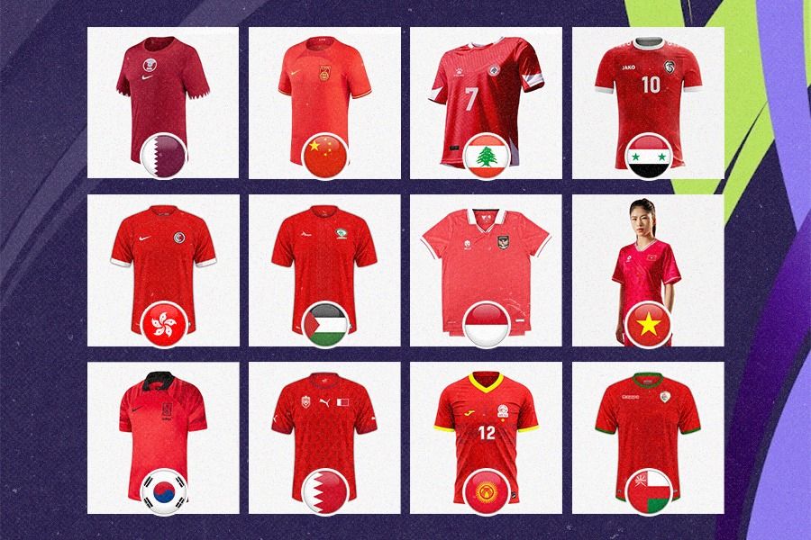 Separuh (12) peserta Piala Asia 2023 memiliki kaus utama berwarna merah, termasuk Indonesia. (Dede Mauladi/Skor.id)