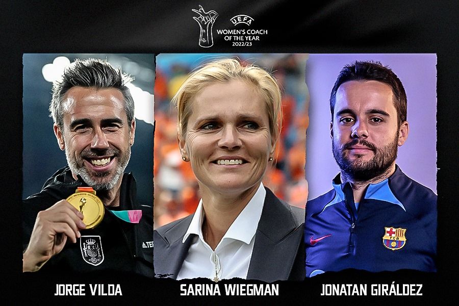 Jonatan Giraldez, Jorge Vilda dan Sarina Wiegman, menjadi nomine teratas Pelatih Tim Wanita Terbaik UEFA. (Rahmat Ari Hidayat/Skor.id)