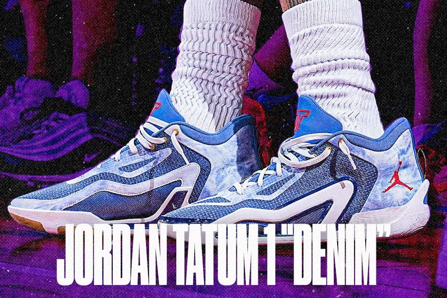 Jordan Tatum 1 "Denim", jalur warna baru signature shoes Jayson Tatum akan dipasarkan pada Agustus 2023. (Dede Mauladi/Skor.id)