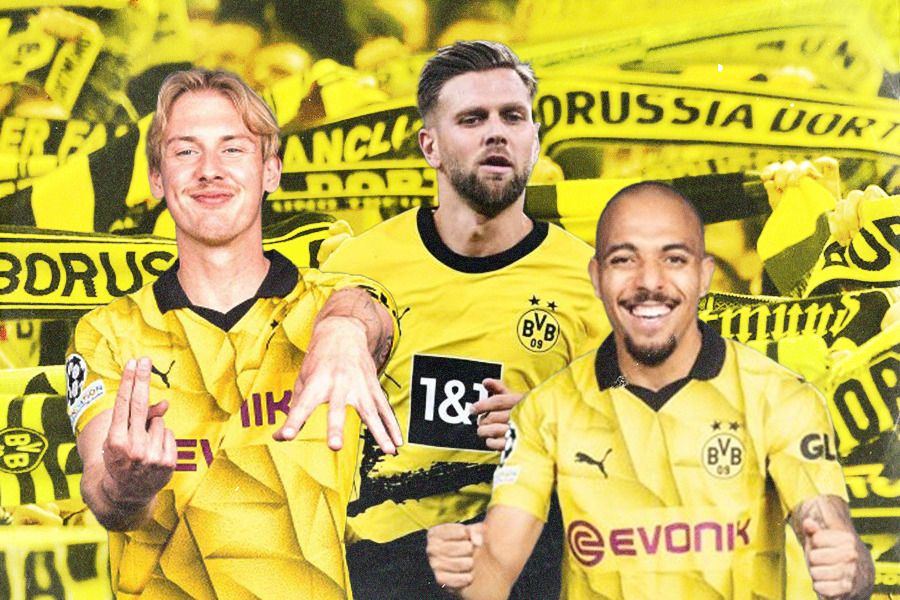 Trio mesin gol Borussia Dortmund, Julian Bravindt (kiri), Niclas Fulkrug, dan Donyell Malen. (Jovi Arnanda/Skor.id).