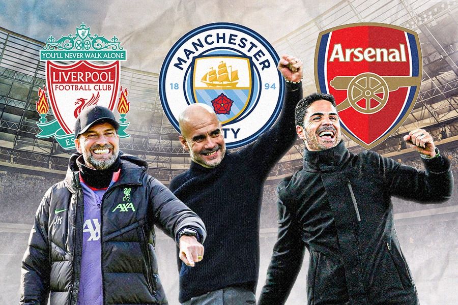Persaingan Jurgen Klopp (Liverpool), Pep Guardiola (Man City), Mikel Arteta (Arsenal) untuk merengkuh gelar Liga Inggris 2023-2024. (Dede Sopatal Mauladi/Skor.id).