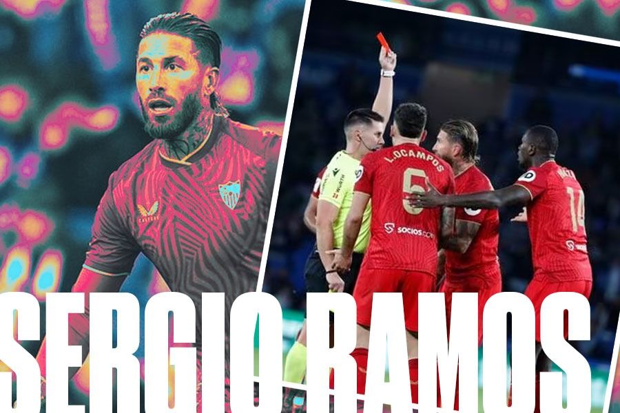 Sergio Ramos menerima kartu merah pada laga Real Sociedad vs Sevilla di La Liga. (Yusuf/Skor.id).