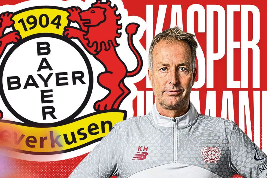 Pelatih Bayer Leverkusen, Kasper Hjulmand. (Grafis: Deni Sulaeman/Skor.id).