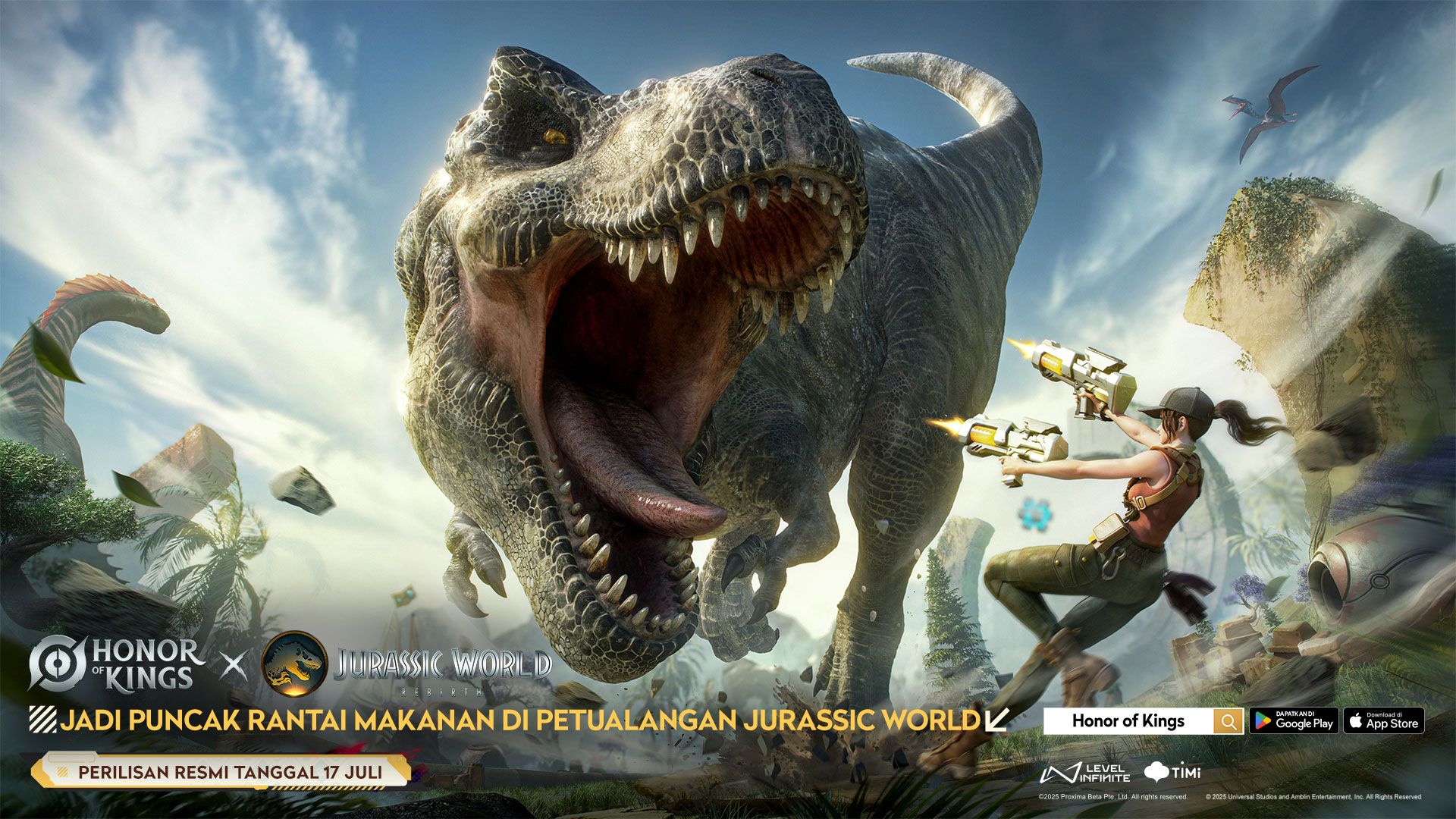 Kolaborasi Honor of Kings untuk perilisan film Jurassic World Rebirth. (Honor of Kings)