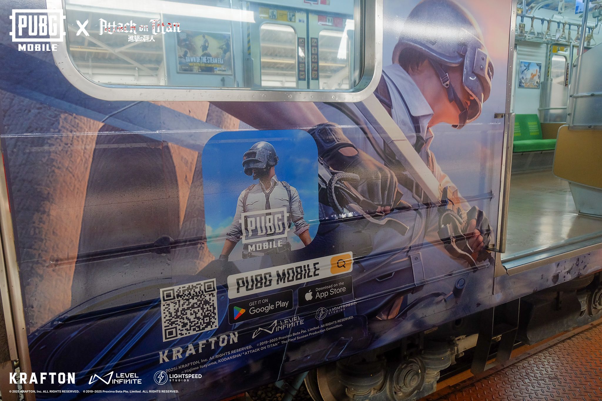 Kolaborasi PUBG Mobile X Attack on Titan di Commuter Line. (PUBG Mobile)