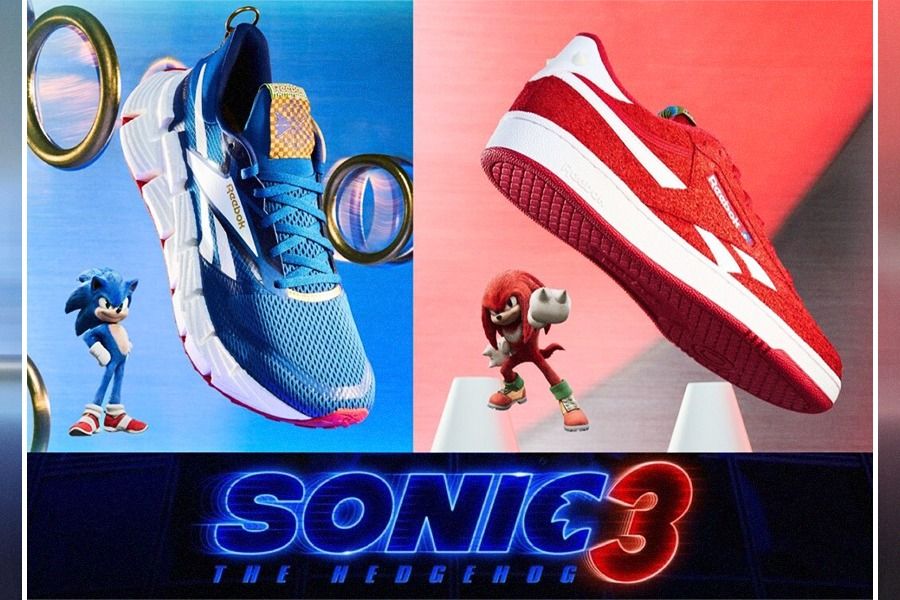 Dua koleksi Reebok Sonic The Hedgehog, Reebok Floatzig 1 (kiri) dan Club C Revenge. (Rahmat Ari Hidayat/Skor.id)