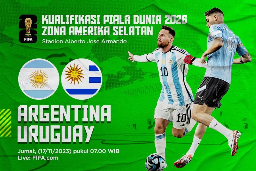 Kualifikasi Piala Dunia 2026 zona Amerika Selatan Argentina vs Uruguay. (Rahmat Ari Hidayat/Skor.id).