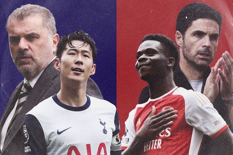 Laga Tottenham Hotspur vs Arsenal akan menampilkan Ange Postecoglu, Son Heung-min, Mikel Arteta, hingga Bukayo Saka. (Jovi Arnanda/Skor.id).