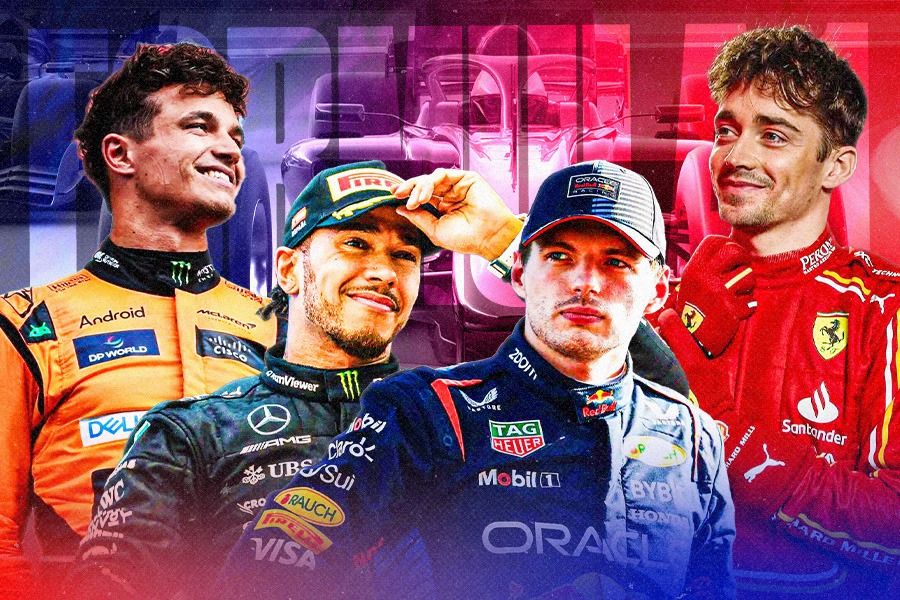 Lando Norris, Lewis Hamilton, Max Verstappen, Charles Leclerc