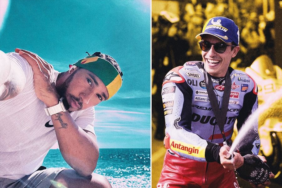Lewis Hamilton dan Marc Marquez, pembalap Formula 1 dan MotoGP yang bakal disorot pada 2025. (Rahmat Ari Hidayat/Skor.id)
