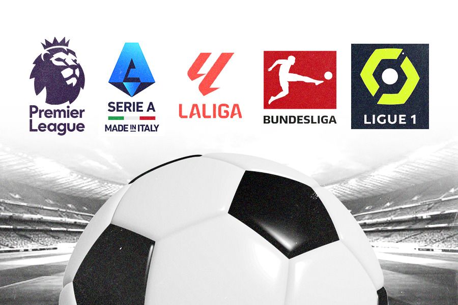 5 Liga top Eropa: Liga Inggris, Liga Italia, La Liga, Bundesliga, Liga Prancis. (Jovi Arnanda/Skor.id).