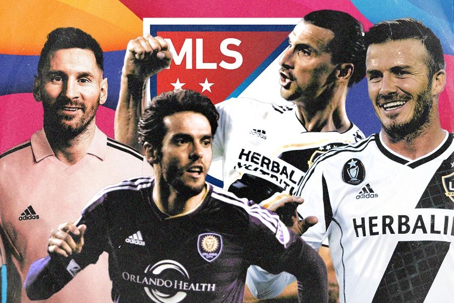Para bintang MLS, Lionel Messi, Kaka, Zlatan Ibrahimovic, dan David Beckham. (Jovi Arnanda/Skor.id)