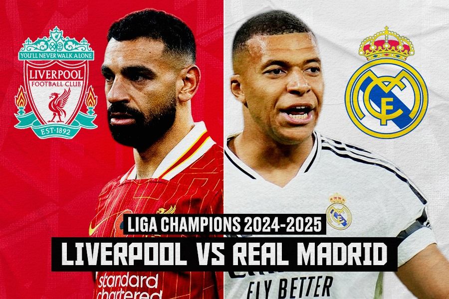 Laga Liverpool vs Real Madrid, Kamis (28/11/2024) pukul 03.00 WIB, menampilkan Mohamed Salah dan Kylian Mbappe. (Rahmat Ari Hidayat/Skor.id).