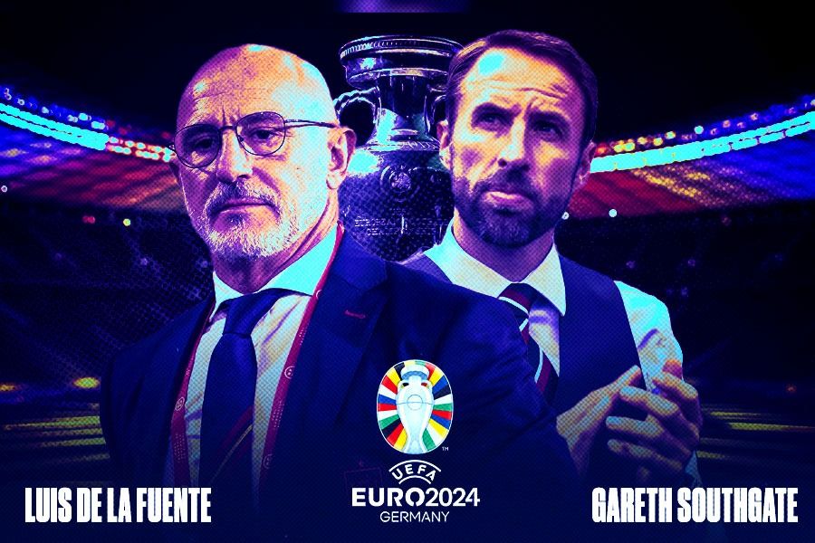 Luis de la Fuente (pelatih Spanyol) dan Gareth Southgate (Inggris) memiliki karakter dan teknik khusus dalam melatih yang akan ditunjukkan pada laga final Euro 2024. (M. Yusuf/Skor.id)