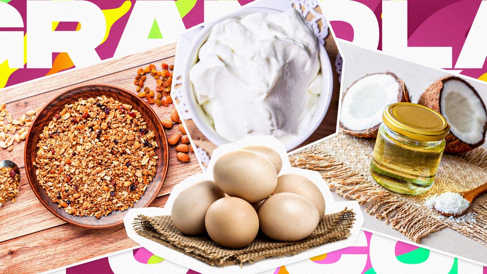 Granola, telur, yogurt Yunani, dan minyak kelapa ternyata juga bisa berakibat buruk bagi kesehatan (Dede Mauladi/Skor.id). 