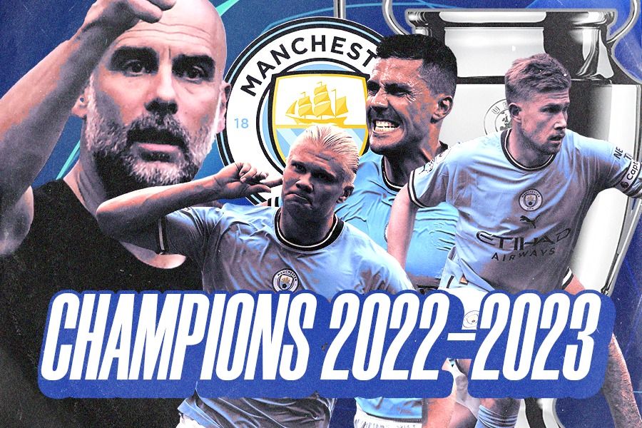 Pep Guardiola membawa Manchester City juara Liga Champions 2022-2023 (Jovi Arnanda/Skor.id).