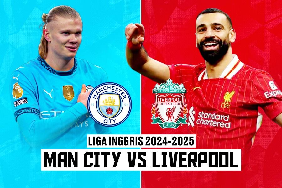 Laga Manchester City vs Liverpool di Liga Inggris 2024-2025, Minggu (23/2/2025) pukul 23.30 WIB, dapat mempertemukan dua mesin gol yaitu Erling Haaland (kiri) dan Mohamed Salah. (Rahmat Ari Hidayat/Skor.id).