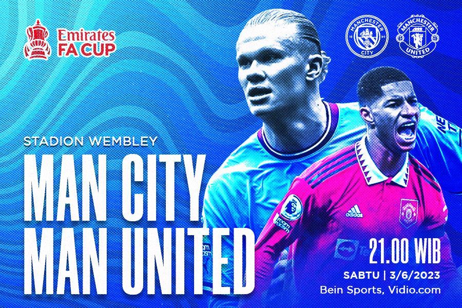 Final Piala FA mempertem,ukan Manchester City vs Manchester United, Sabtu (3/6/2023) malam WIB (M. Yusuf/Skor.id).