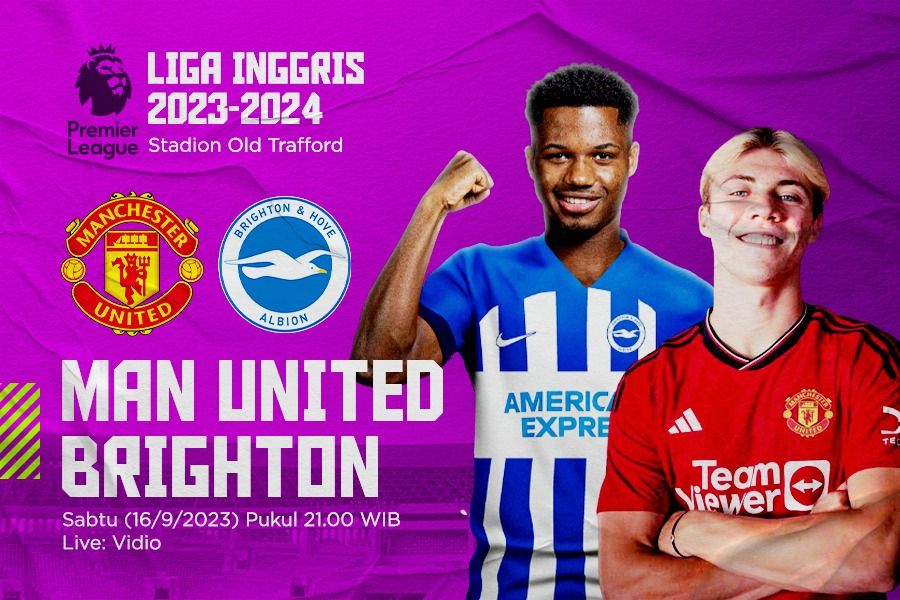 Pertandingan lanjutan Liga Inggris (2023-2024) akan mempertemukan Manchester United vs Brightin & Hove Albion. (Rahmat Ari Hidayat/Skor.id).