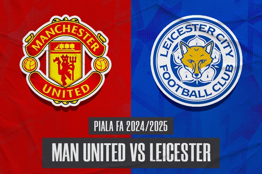 Laga Manchester United vs Leicester City di Piala FA 2024-2025. (Hendy Andika/Skor.id).