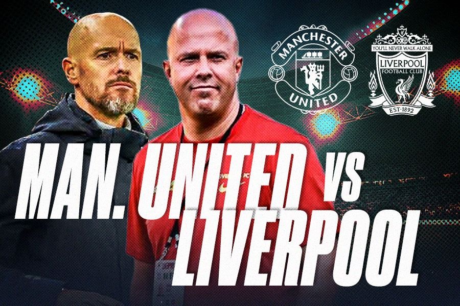 Manchester United dan Liverpool, Erik ten Hag vs Arne Slot. (Yusuf/Skor.id).