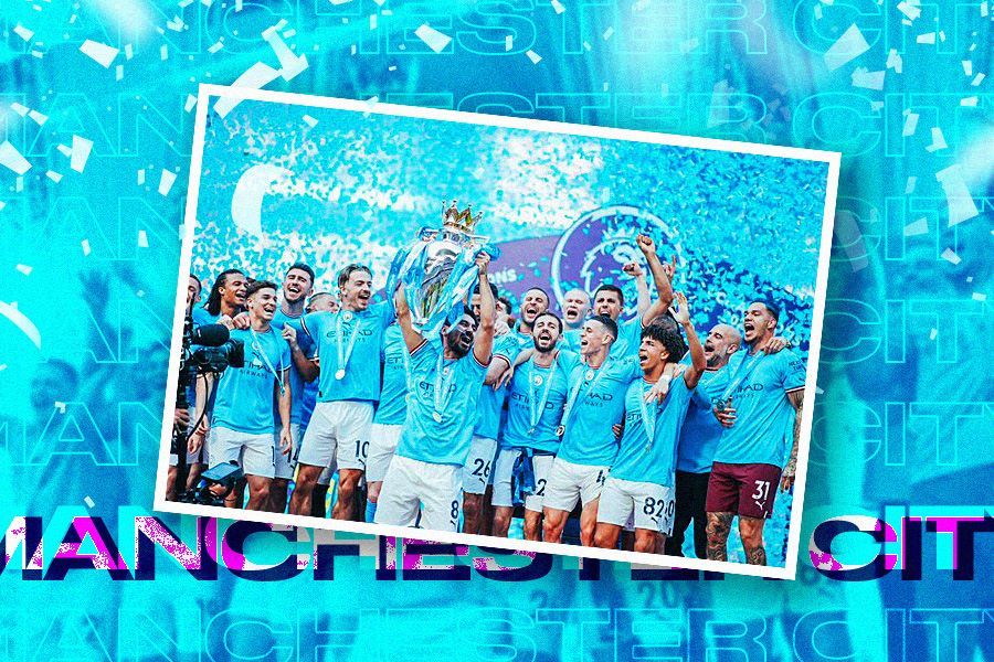 Pemain Manchester City merayakan gelar Liga Inggris 2022-2023 (Hendy AS/Skor.id).