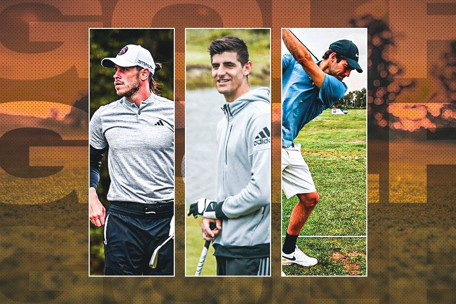 Mantan pemain Real Madrid Gareth Bale, kiper El Real saat ini Thibaut Courtois, dan bek Barcelona Marcos Alonso adalah segelintir mantan dan pemain aktif La Liga yang juga menggemari golf. (Hendy AS/Skor.id)