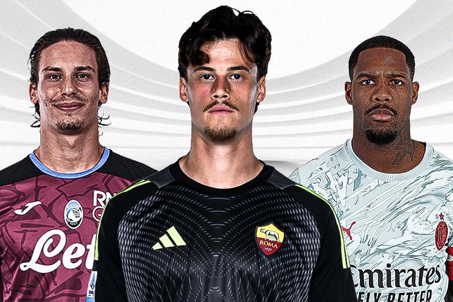 Marco Carnesecchi (Atalanta), Mile Svillar (AS Roma), dan Mike Maignan (AC Milan), kiper dengan nilai pasar tertinggi di Liga Italia. (Grafis: Deni Sulaeman/Skor.id).