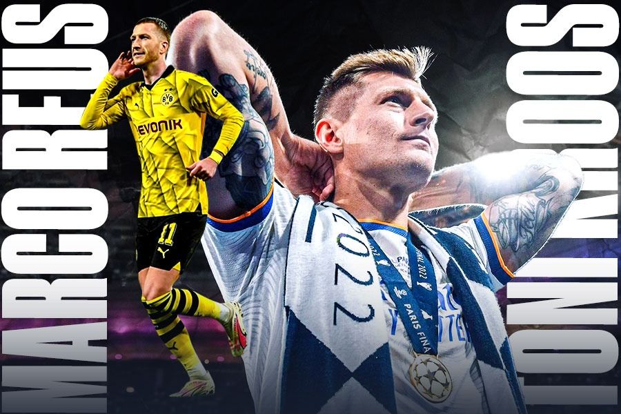 Marco Reus (Borussia Dortmund) dan Toni Kroos (Real Madrid), akan berebut gelar di final Liga Champions 2023-2024. (Yusuf/Skor.id).