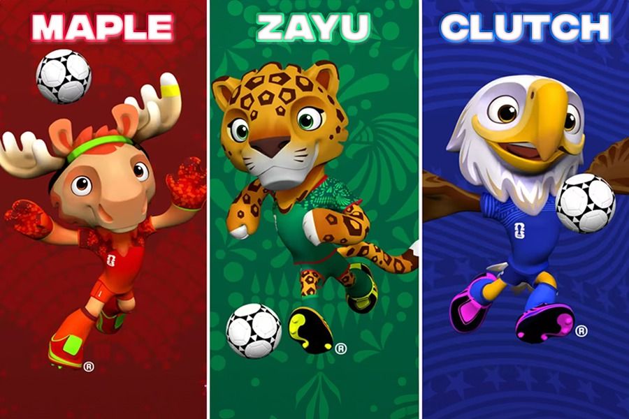 Maskot Piala Dunia 2026, Maple, Zayu, dan Clutch. (Foto: FIFA/Grafis: Kevin Bagus Prinusa/Skor.id).