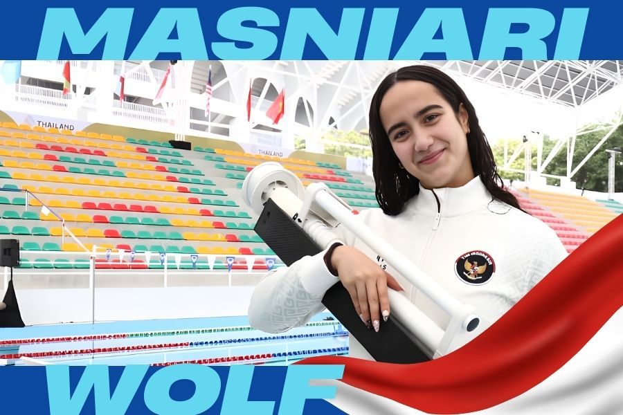 Atlet renang Indonesia, Masniari Wolf. (Foto: PB Akuatik Indonesia/Grafis: Deni Sulaeman/Skor.id).