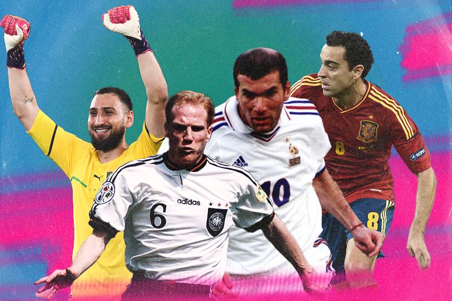 Matthias Sammer, Xavi Hernandez, Zinedine Zidane, hingga Gianluigi Donnarumma, pernah menjadi pemain terbaik Euro (Piala Eropa). (Jovi Arnanda/Skor.id).