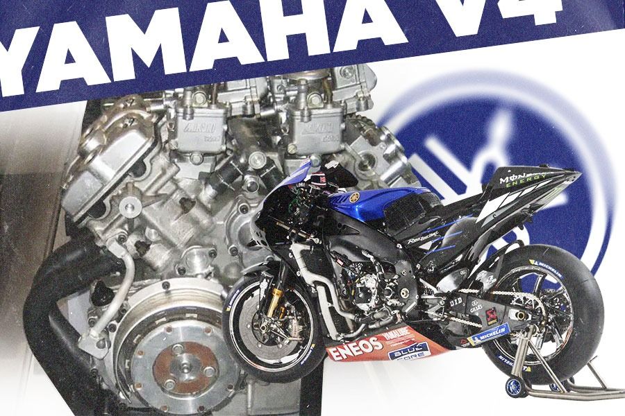 Inilah mesin Yamaha 4-tak 500 cc V4 untuk kelas utama (kini MotoGP) yang dibuat pada 1980 namun tidak pernah diturunkan. Yamaha diyakini masih bingung apakah akan memakai mesin V4 atau inline-4 untuk motor YZR-M1. (M. Yusuf/Skor.id) 