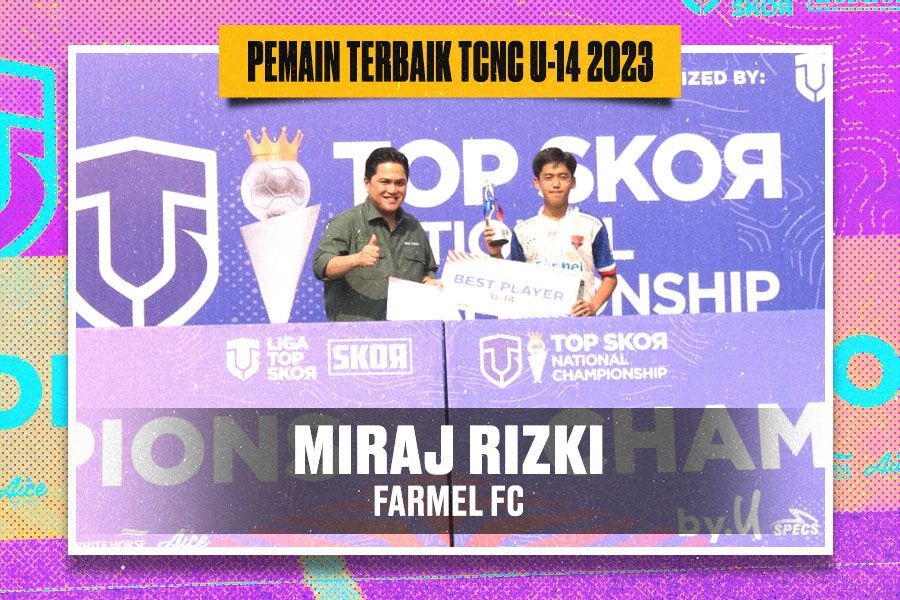 Pemain Farmel FC, Miraj Rizki menjadi pemain terbaik di TCNC U-14 2023. (Yusuf/Skor.id)