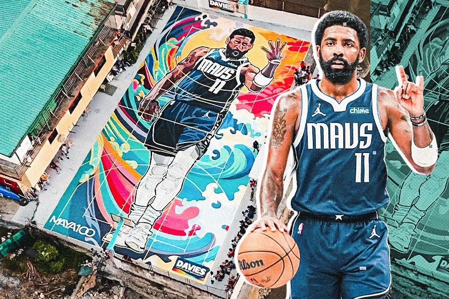 Inilah salah satu mural bintang NBA dan Dallas Maverick Kyrie Irving karya seniman asal Filipina Maya Carandang. (Hendy AS/Skor.id)