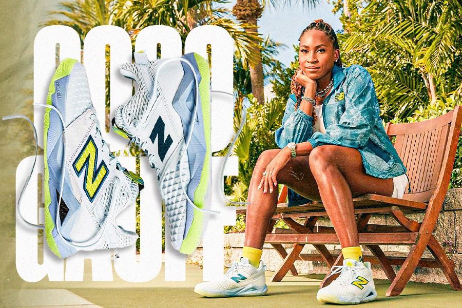 Petenis wanita asal Amerika Serikat Coco Gauff saat memperkenalkan sepatu khas keduanya New Balance Coco CG2. (Dede S. Mauladi/Skor.id)