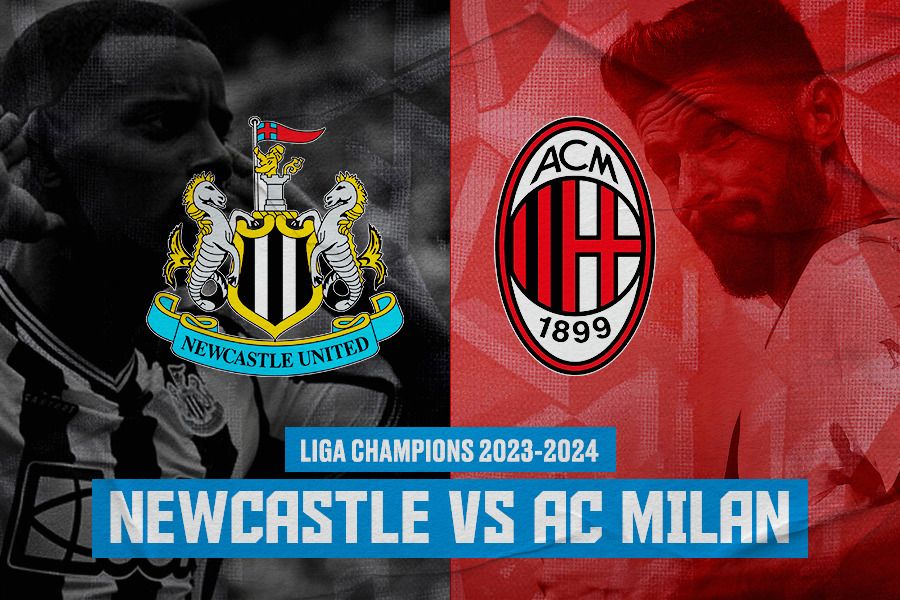 Newcastle United vs AC Milan, Alexander Isak vs Olivier Giroud. (Jovi Arnanda/Skor.id).