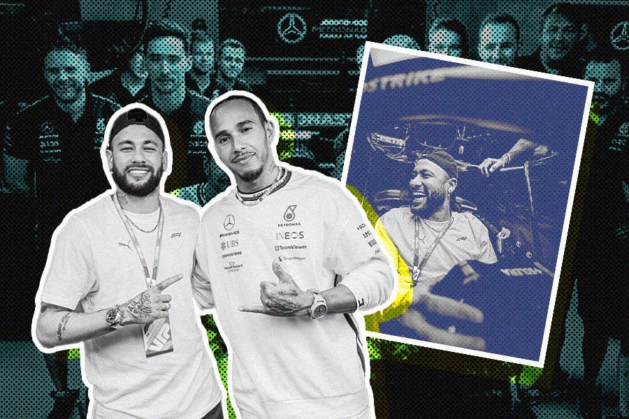 Bertemu Lewis Hamilton, Neymar Semringah Duduk di Kokpit Mercedes W14 