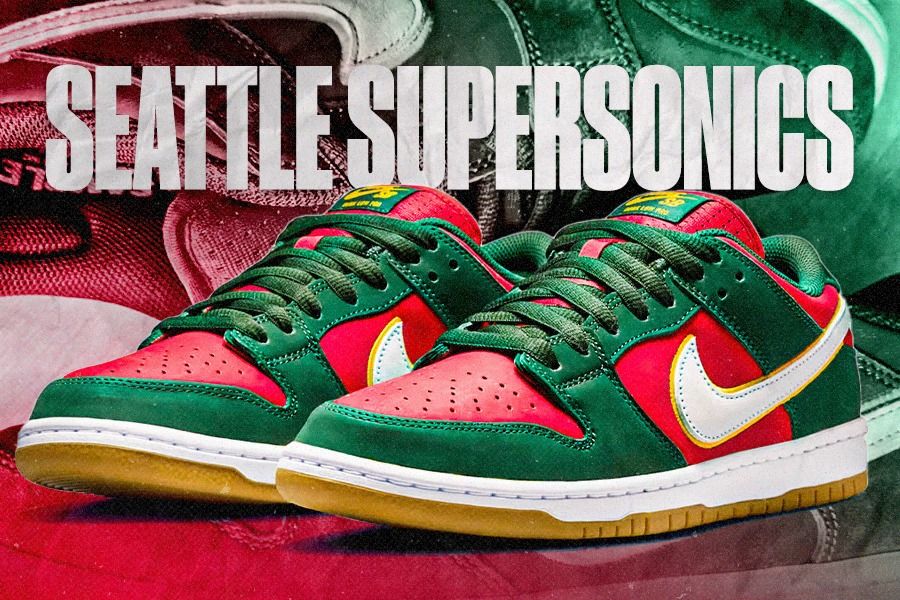 Nike SB Dunk Low Seattle Supersonics siap menjadi koleksi para pencinta skateboard dan NBA klasik. (Dede S. Mauladi/Skor.id)