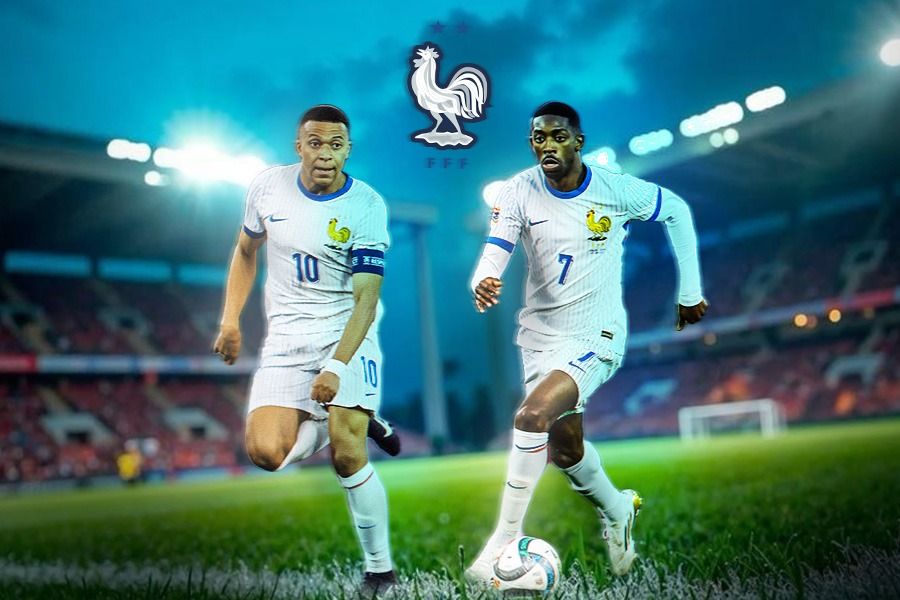 Ousmane Dembele dan Kylian Mbappe di Timnas Prancis. (Grafis: Kevin Bagus Prinusa/Skor.id).