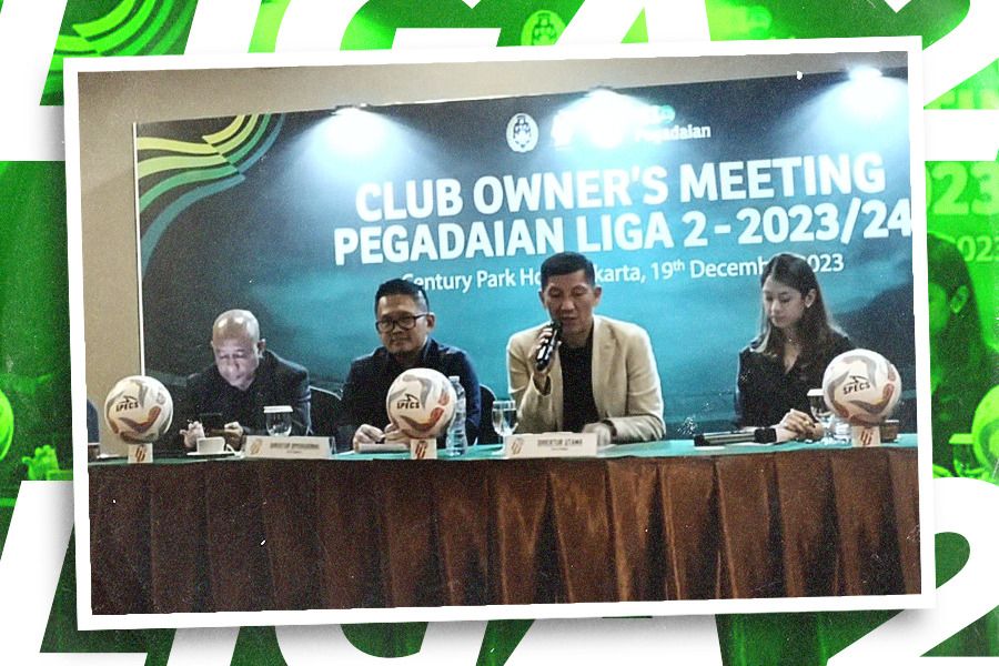 PT LIB menggelar klub owner's meeting Liga 2 2023-2024 di Hotel Atlet Century, Jakarta Pusat, Selasa (19/12/2023) malam. (Jovi Arnanda/Skor.id)