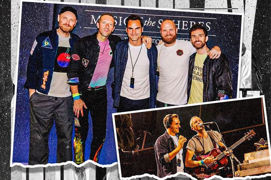 Roger Federer tampil dalam konser musik Coldplay yang digelar di Zurich, 2 Juli 2023. (Dede Mauladi/Skor.id)