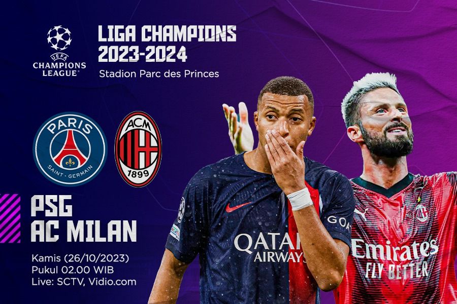 Pertandingan Liga Champions 2023-2024 mempertemukan Paris Saint-Germain (PSG) vs AC Milan. (Dede Sopatal Mauladi/Skor.id)