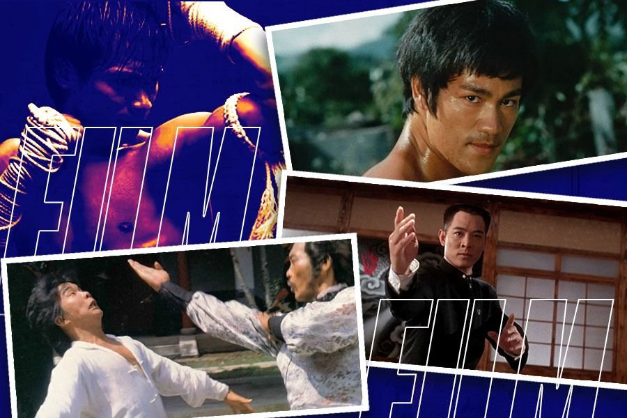 Para aktor laga seperti (searah jarum jam dari kiri atas) Tony Jaa, Bruce Lee, Jet Li, dan Mang Hoi, mampu menampilkan teknik bela diri bagus sebagai jurus pamungkas di film. (M. Yusuf/Skor.id)