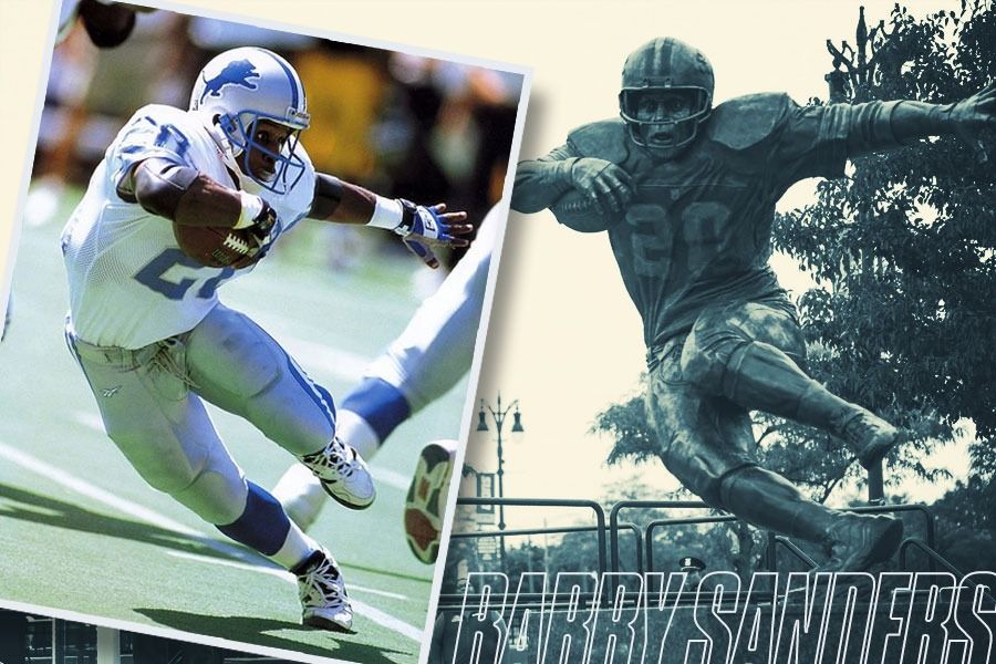 Foto asli Barry Sanders dinilai fotografer yang mengambilnya Allen Kee, dipakai untuk membuat patung di kandang klub NFL Detroit Lions tanpa seizinnya. (M. Yusuf/Skor.id) 
