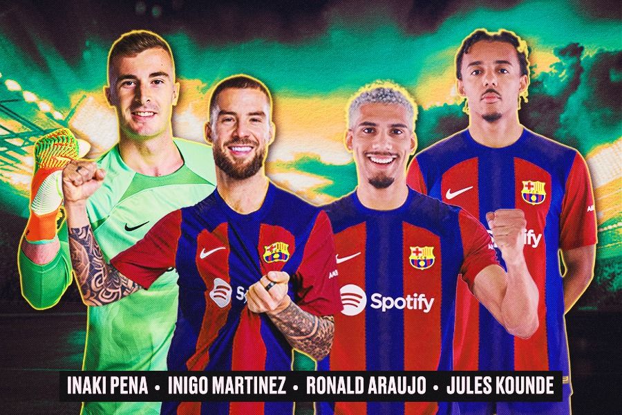 Penampilan Inaki Pena, Inigo Martinez, Ronald Araujo, hingga Jules Kounde di lini bertahan Barcelona menjadi sorotan. (Rahmat Ari Hidayat/Skor.id).