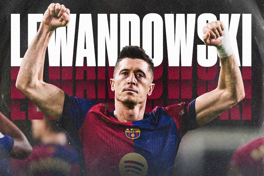 Penyerang andalan Barcelona, Robert Lewandowski. (Yusuf/Skor.id).